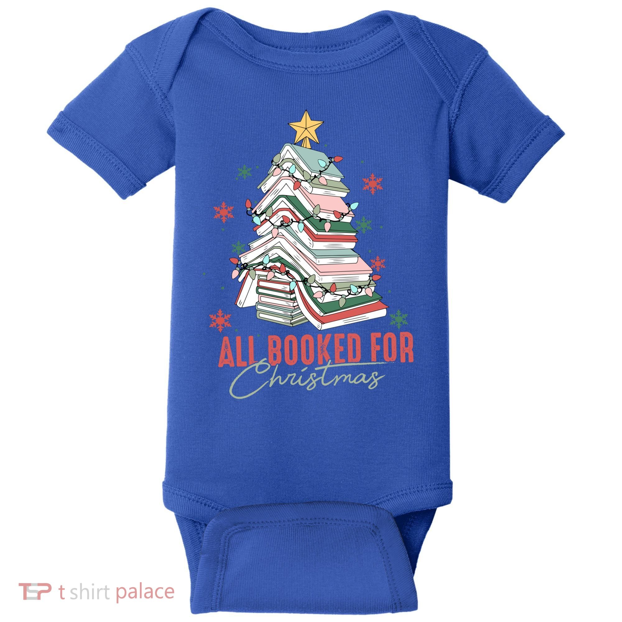 All Booked For Christmas Book Tree Christmas Xmas Lights Gift Baby Bodysuit
