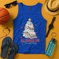 All Booked For Christmas Book Tree Christmas Xmas Lights Gift Tank Top thumb 4