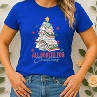 All Booked For Christmas Book Tree Christmas Xmas Lights Gift Women's T-Shirt thumb 2