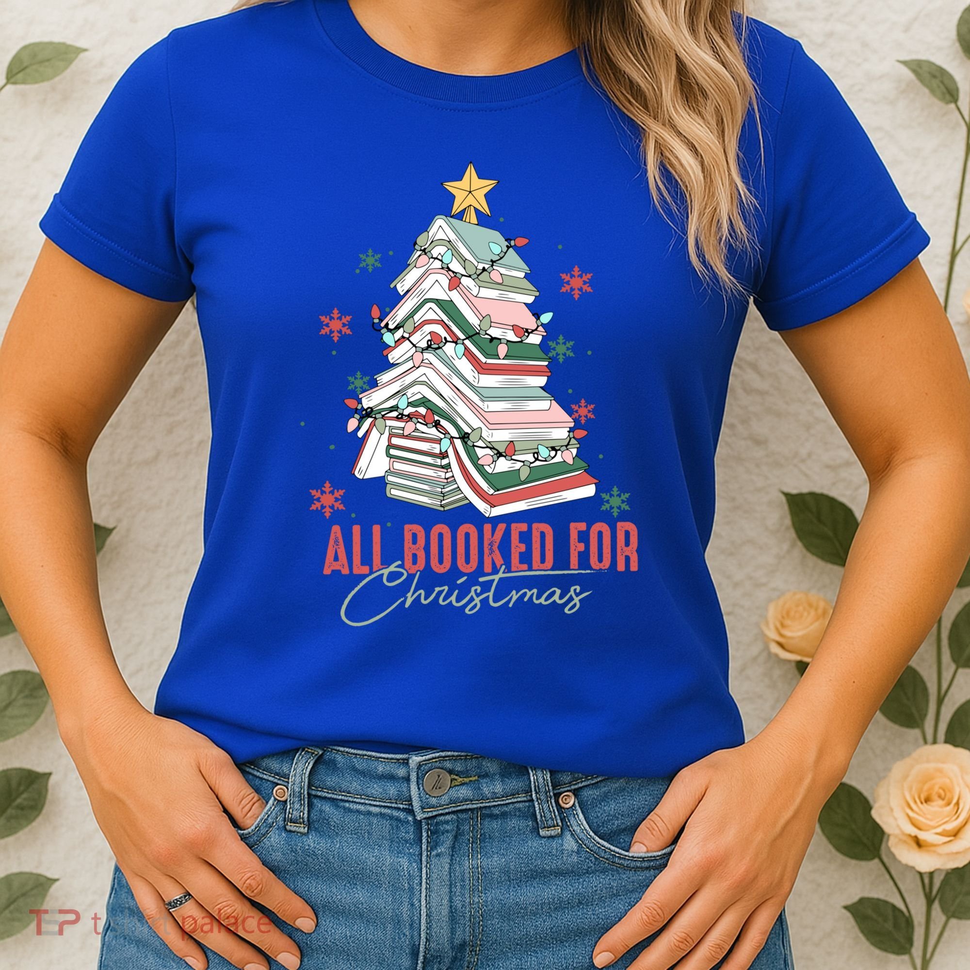 All Booked For Christmas Book Tree Christmas Xmas Lights Gift Women's T-Shirt