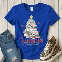 All Booked For Christmas Book Tree Christmas Xmas Lights Gift Women's T-Shirt thumb 3
