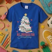 All Booked For Christmas Book Tree Christmas Xmas Lights Gift Kids T-Shirt thumb 3