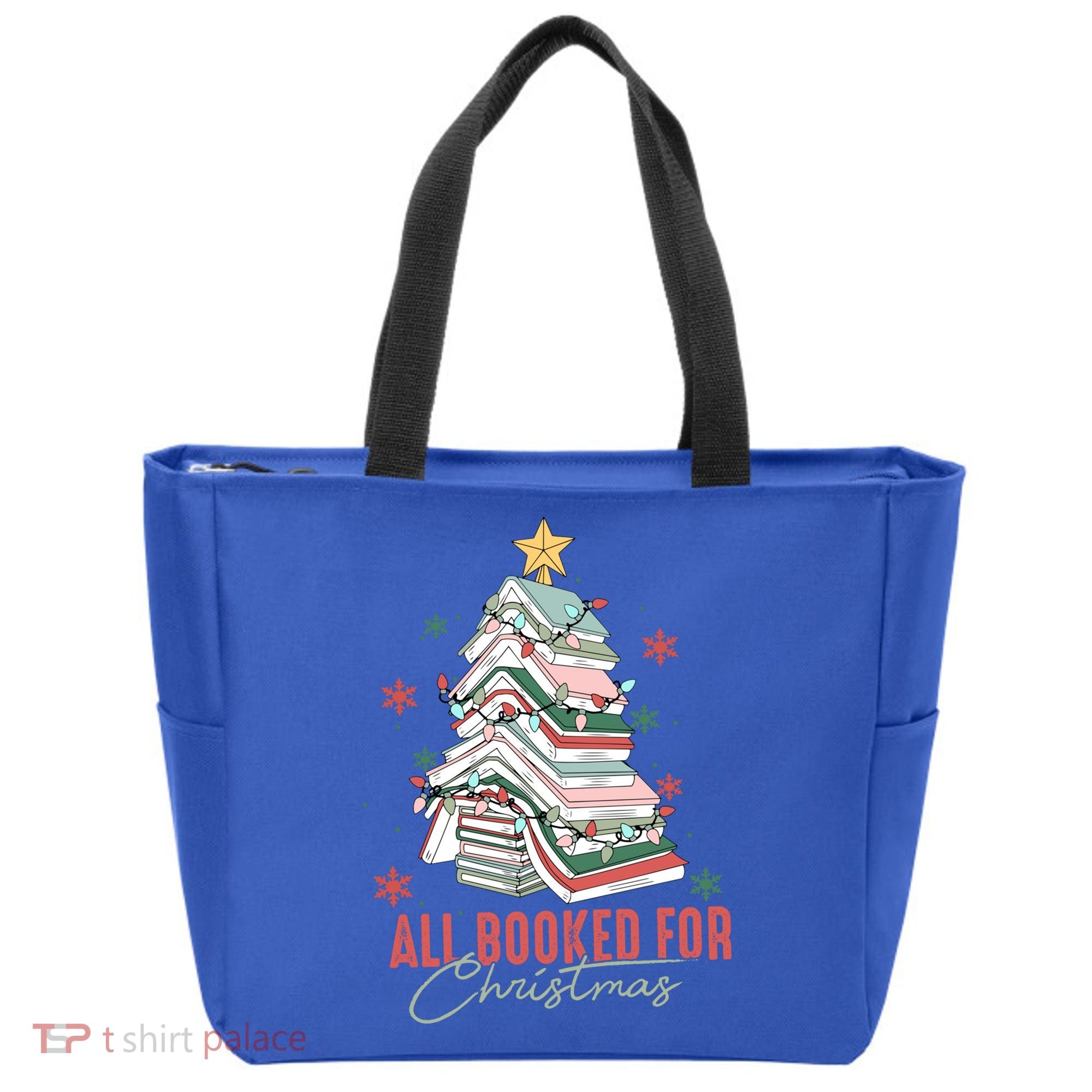 All Booked For Christmas Book Tree Christmas Xmas Lights Gift Tote Bag