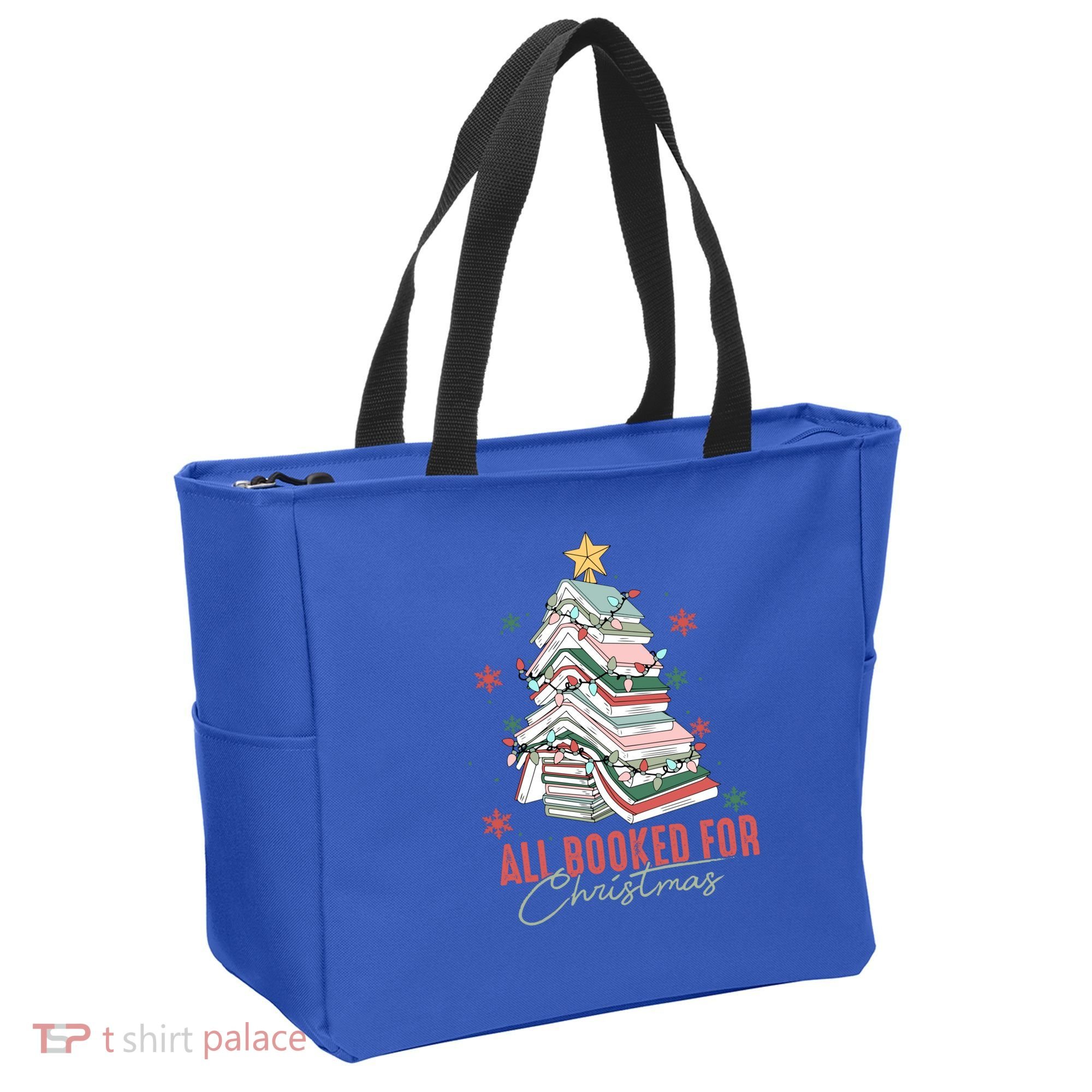 All Booked For Christmas Book Tree Christmas Xmas Lights Gift Tote Bag