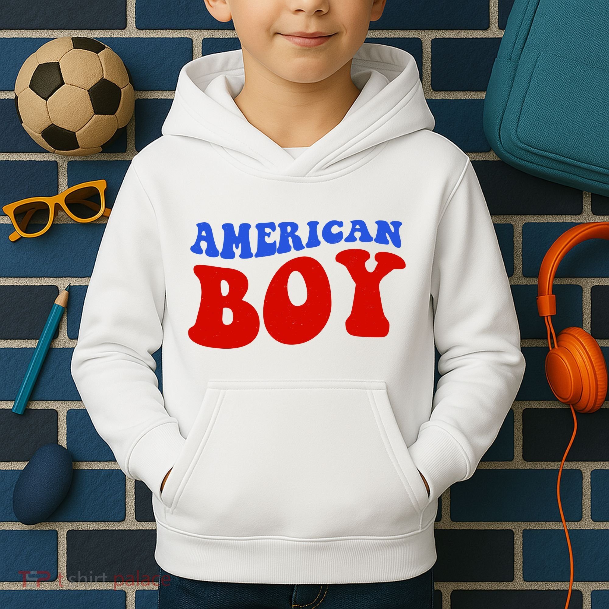 American Boy Fourth Of July Kids Hoodie