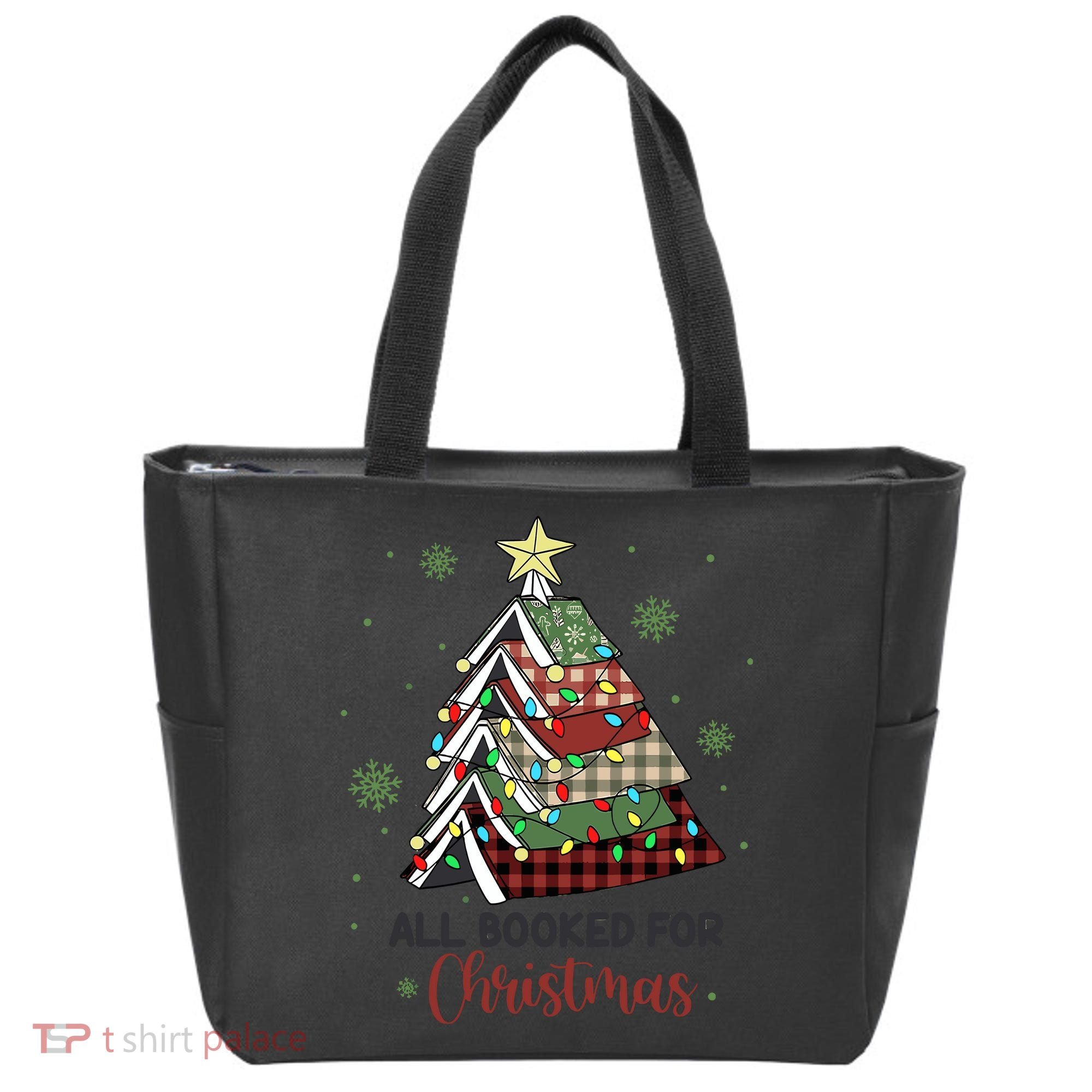 All Booked For Christmas Funny Christmas Book Tree Tote Bag