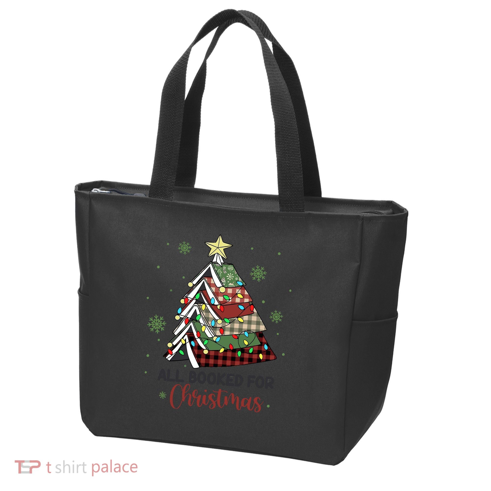 All Booked For Christmas Funny Christmas Book Tree Tote Bag