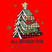 All Booked For Christmas Funny Christmas Book Tree Santa Hat thumb 1