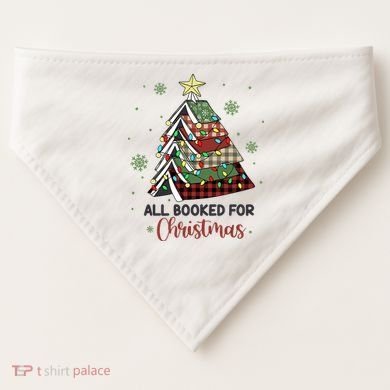All Booked For Christmas Funny Christmas Book Tree USA-Made Doggie Bandana