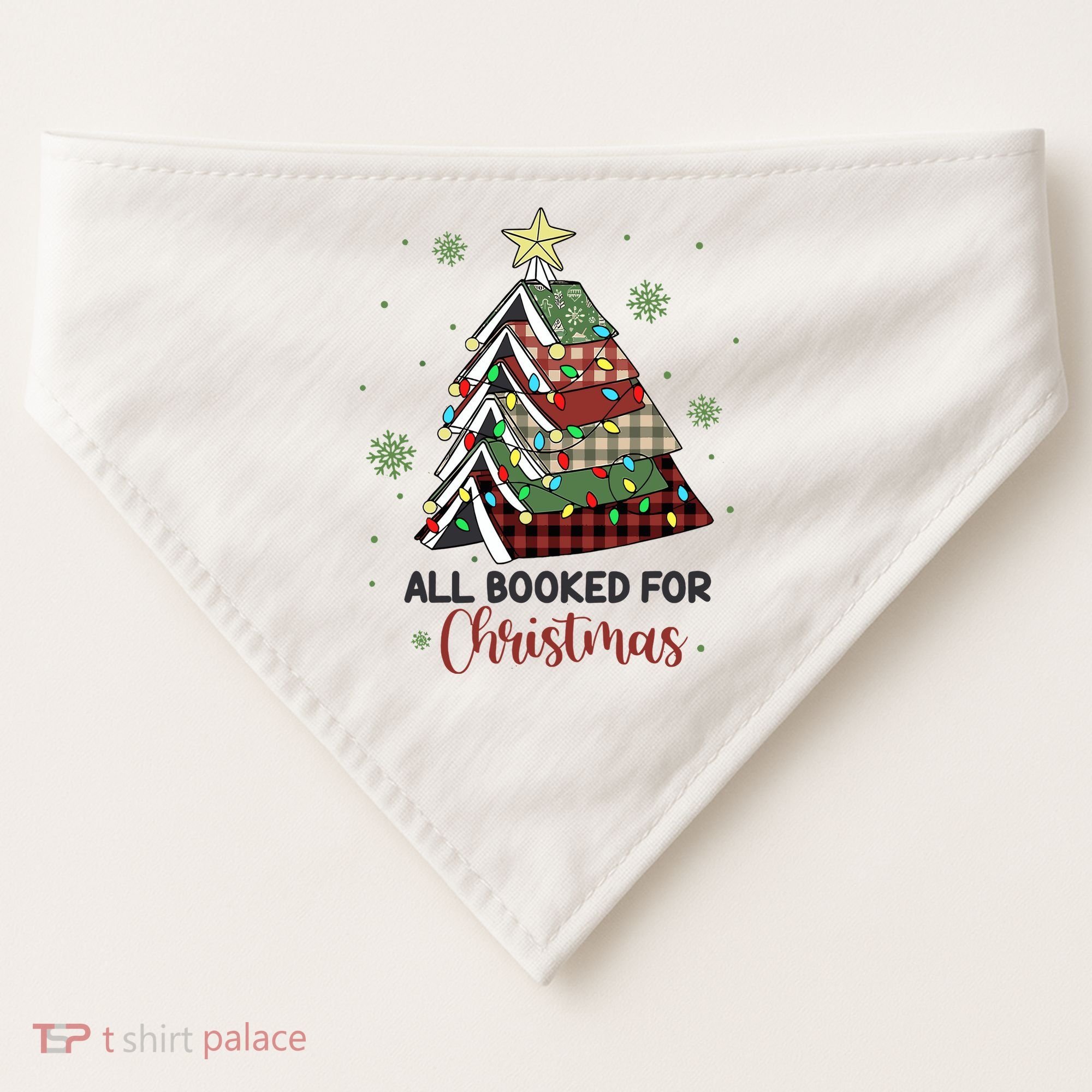All Booked For Christmas Funny Christmas Book Tree USA-Made Doggie Bandana