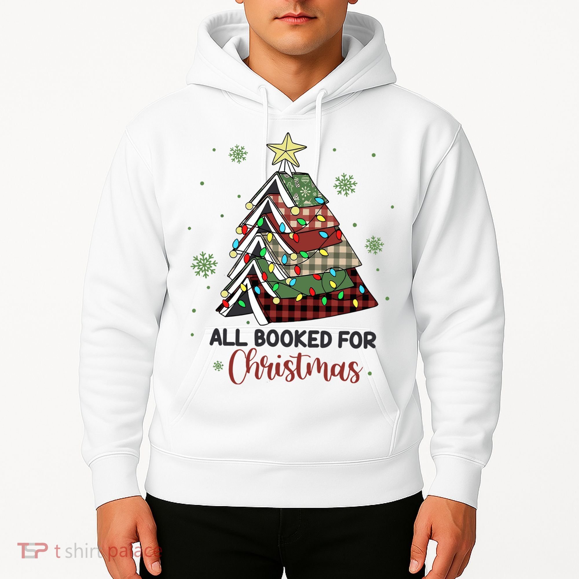 All Booked For Christmas Funny Christmas Book Tree Hoodie