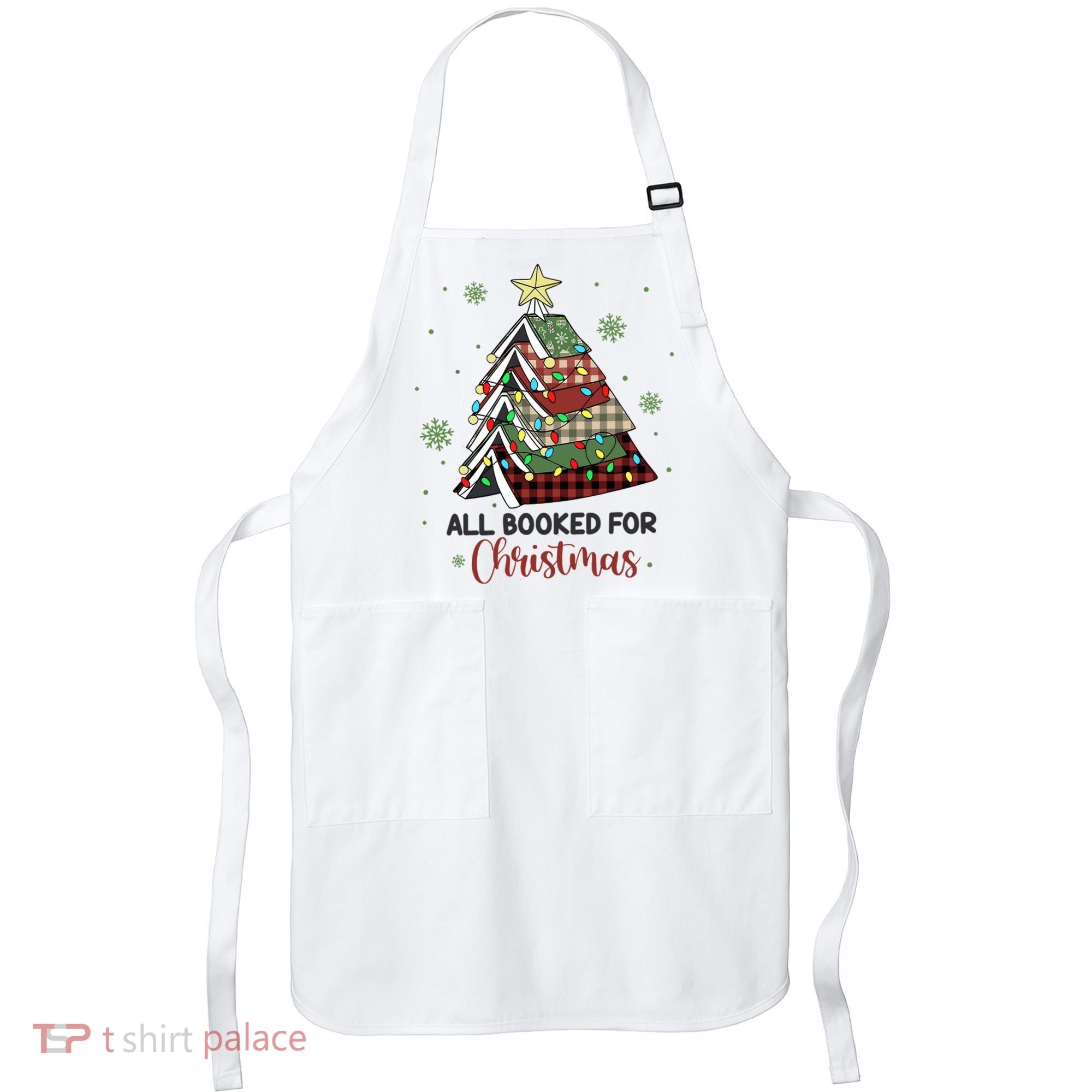All Booked For Christmas Funny Christmas Book Tree Apron