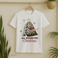 All Booked For Christmas Funny Christmas Book Tree T-Shirt thumb 2