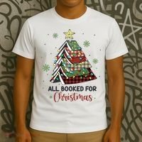 All Booked For Christmas Funny Christmas Book Tree T-Shirt thumb 3
