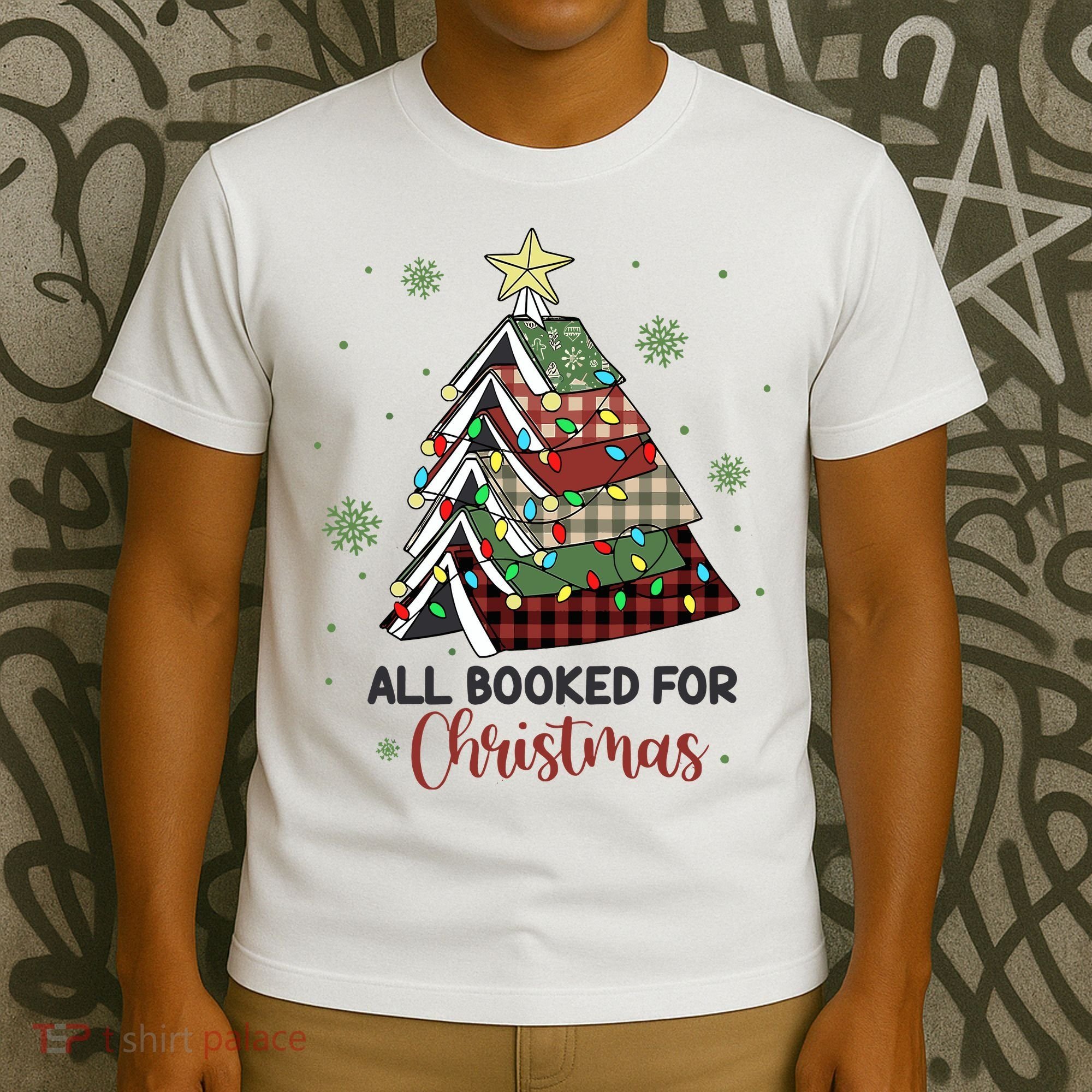 All Booked For Christmas Funny Christmas Book Tree T-Shirt