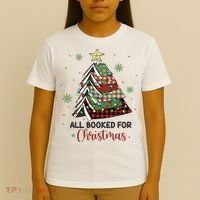 All Booked For Christmas Funny Christmas Book Tree T-Shirt thumb 4