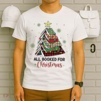 All Booked For Christmas Funny Christmas Book Tree T-Shirt thumb 6