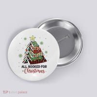 All Booked For Christmas Funny Christmas Book Tree Button thumb 0