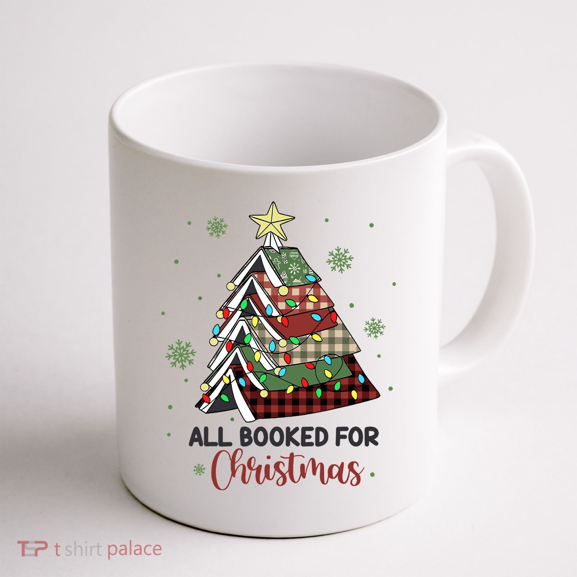 All Booked For Christmas Funny Christmas Book Tree Coffee Mug