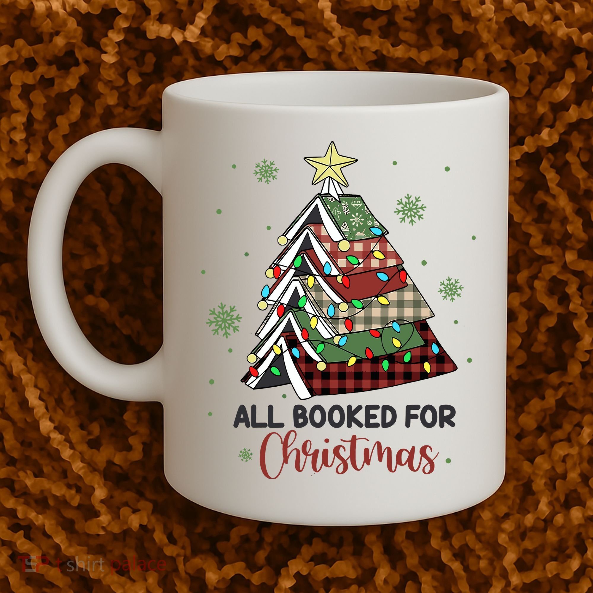 All Booked For Christmas Funny Christmas Book Tree Coffee Mug