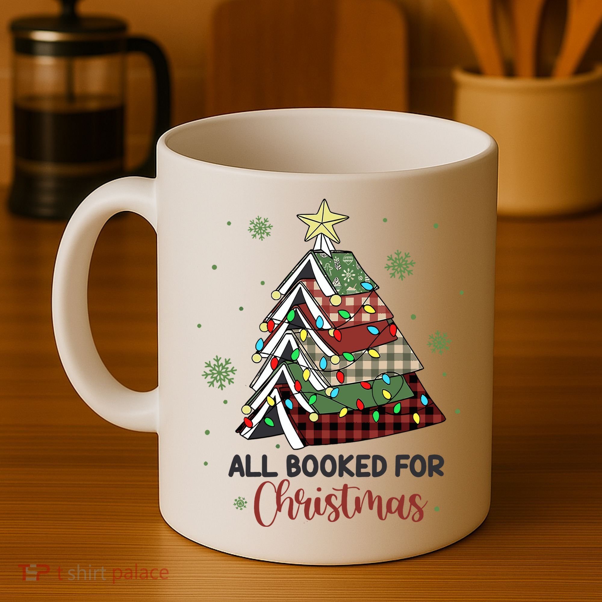 All Booked For Christmas Funny Christmas Book Tree Coffee Mug