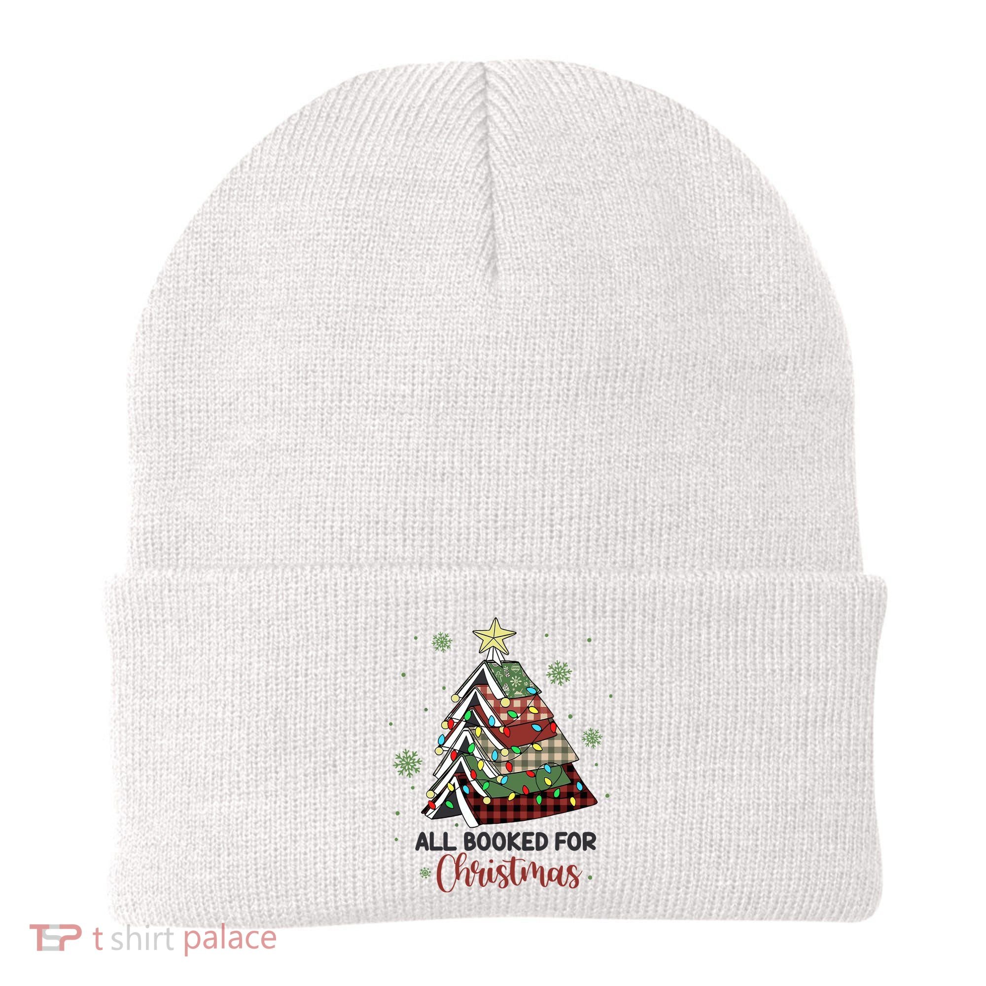 All Booked For Christmas Funny Christmas Book Tree Beanie