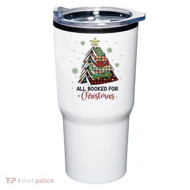 All Booked For Christmas Funny Christmas Book Tree Tumbler