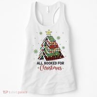 All Booked For Christmas Funny Christmas Book Tree Women's Tank Top thumb 0