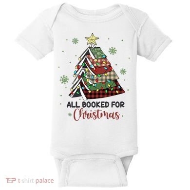 All Booked For Christmas Funny Christmas Book Tree Baby Bodysuit