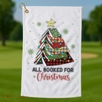 All Booked For Christmas Funny Christmas Book Tree Golf Towel thumb 1