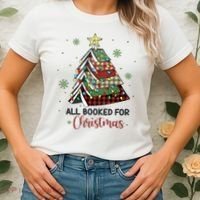 All Booked For Christmas Funny Christmas Book Tree Women's T-Shirt thumb 2