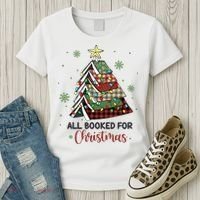 All Booked For Christmas Funny Christmas Book Tree Women's T-Shirt thumb 3