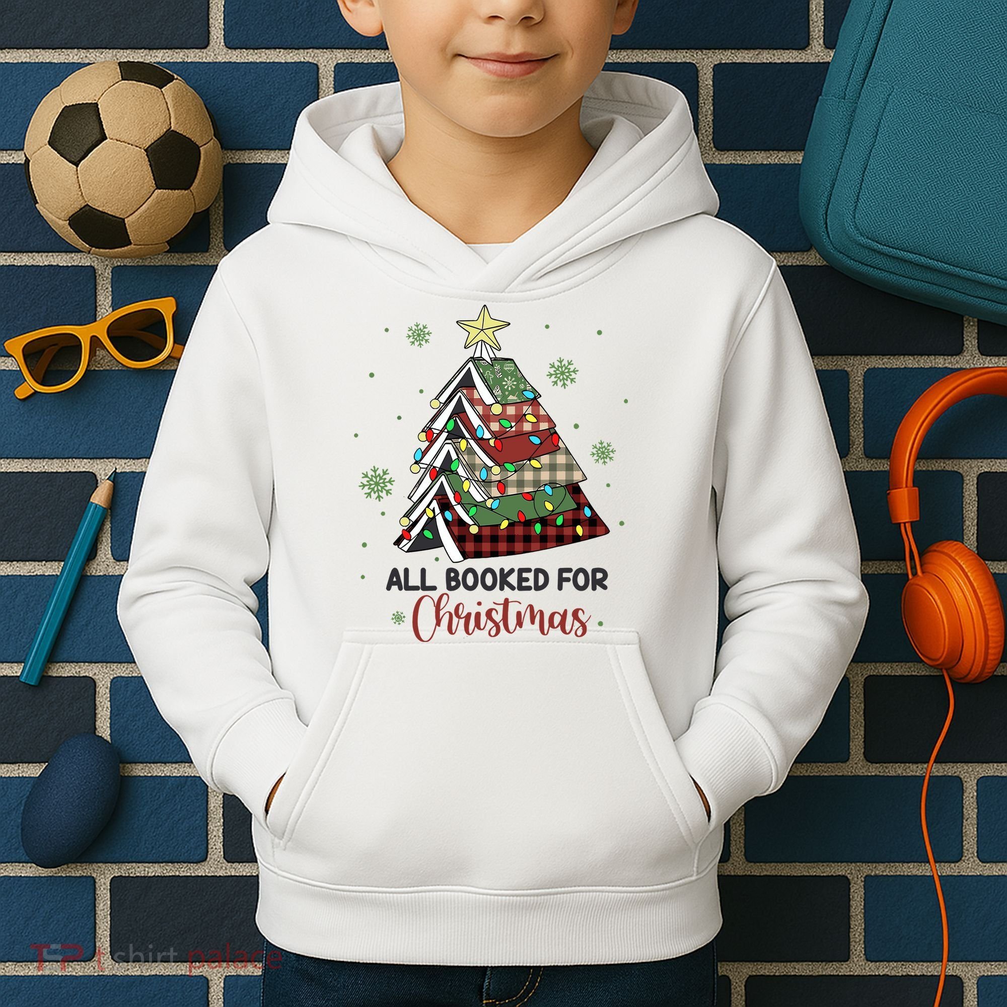 All Booked For Christmas Funny Christmas Book Tree Kids Hoodie