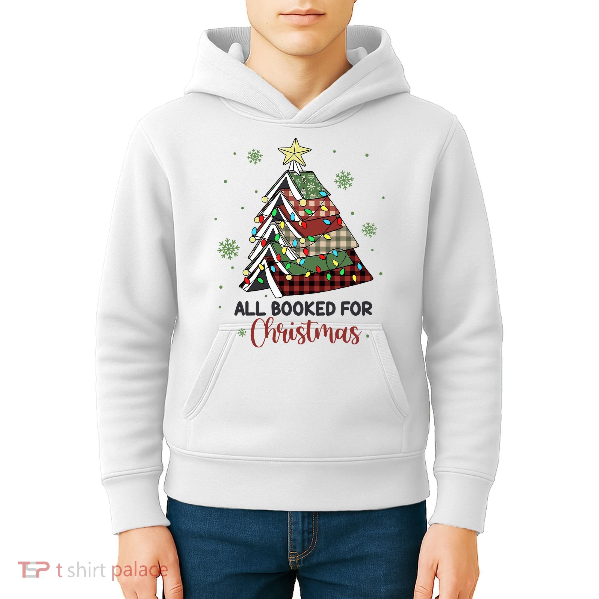 All Booked For Christmas Funny Christmas Book Tree Kids Hoodie