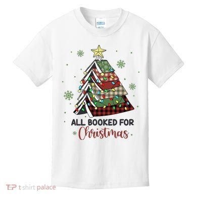 All Booked For Christmas Funny Christmas Book Tree Kids T-Shirt