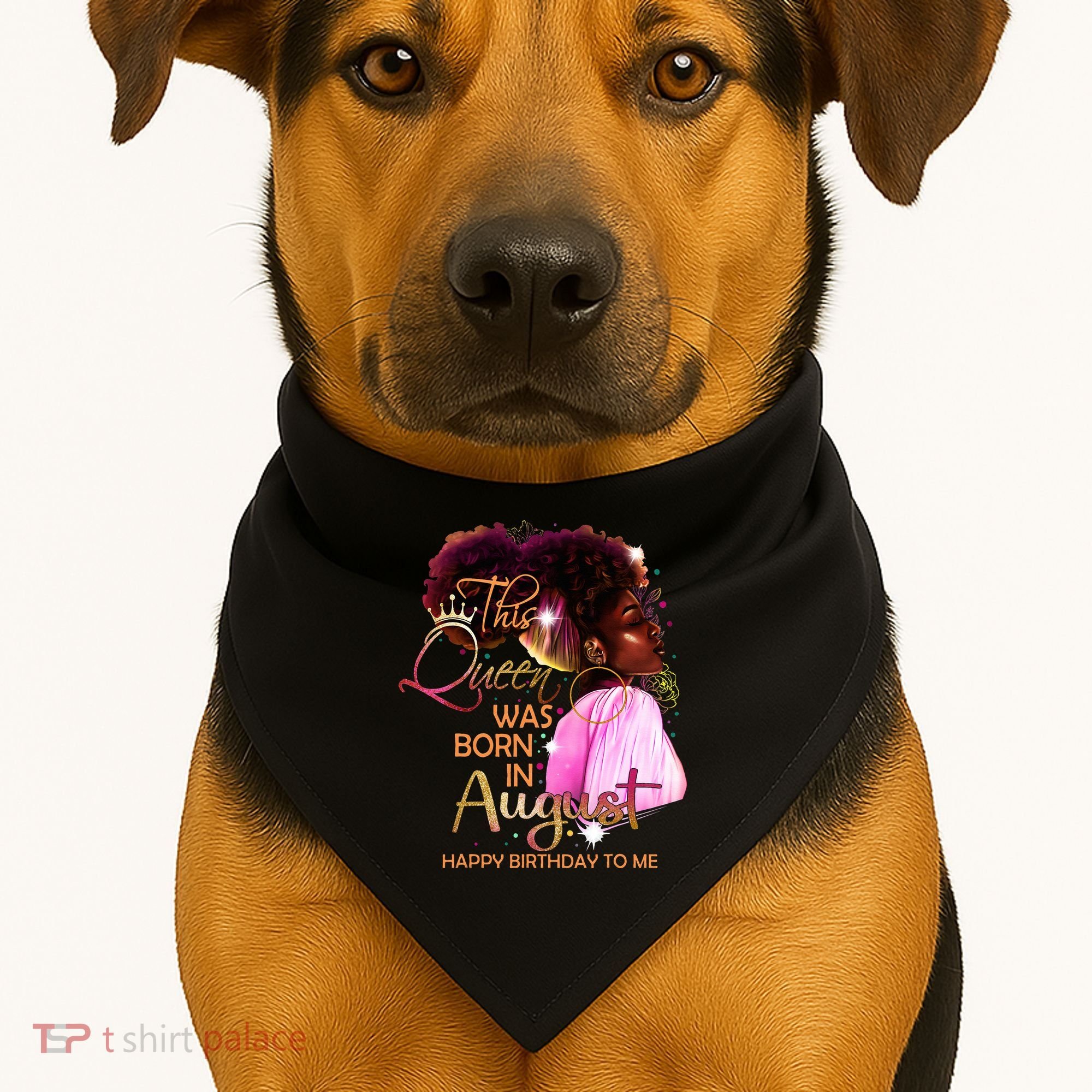 August Birthday Funny Melanin Afro Queen Black Wo USA-Made Doggie Bandana