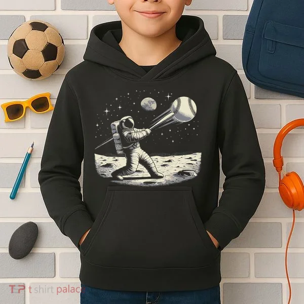 Astronaut Baseball Funny Space Baseball Kids Hoodie