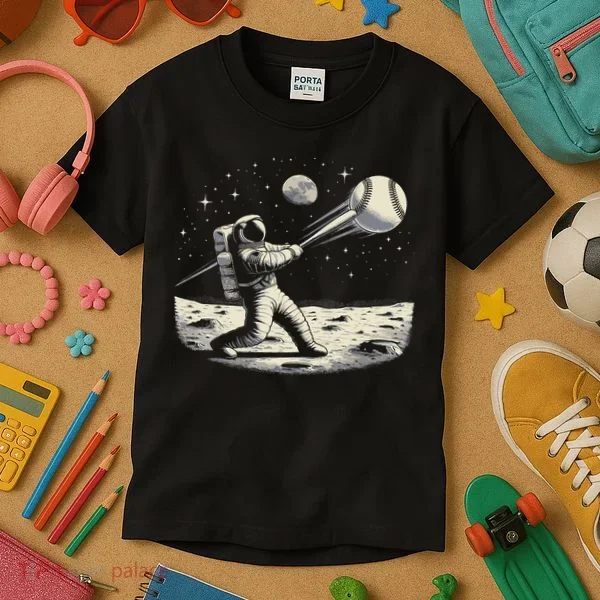 Astronaut Baseball Funny Space Baseball Kids T-Shirt