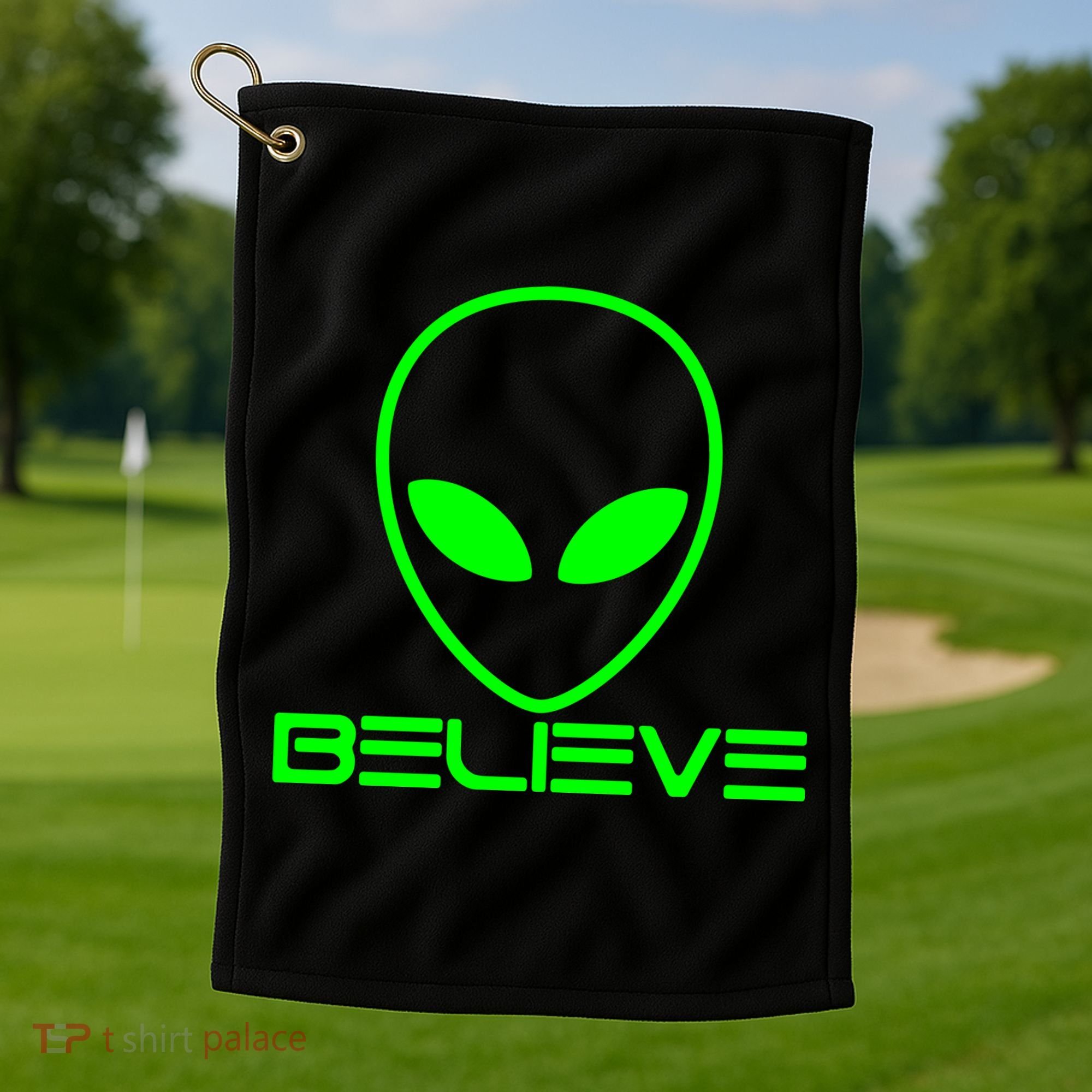 Alien Believe Funny Science Golf Towel