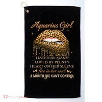 Aquarius Birthday Funny Gift Funny Leopard Sexy Lip Gift Golf Towel thumb 0