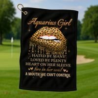 Aquarius Birthday Funny Gift Funny Leopard Sexy Lip Gift Golf Towel thumb 1