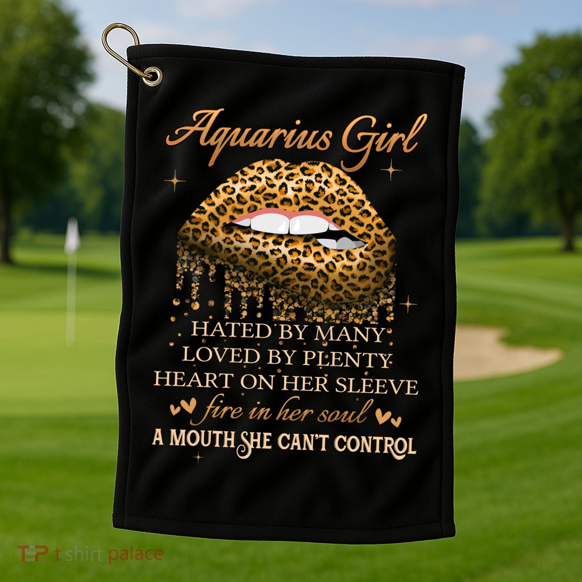 Aquarius Birthday Funny Gift Funny Leopard Sexy Lip Gift Golf Towel