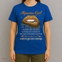 Aquarius Birthday Funny Gift Funny Leopard Sexy Lip Gift T-Shirt thumb 4