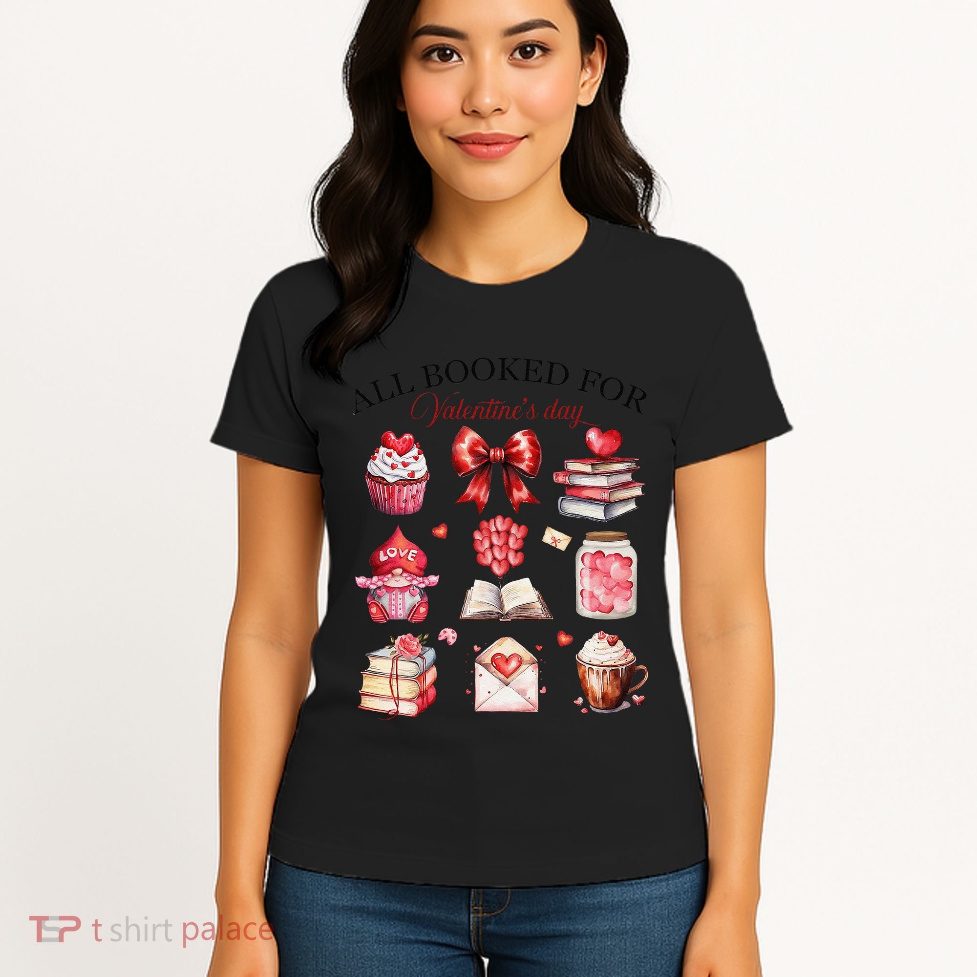 All Booked For ValentineS Day Coquette Bow Teacher Bookworm Women's T-Shirt