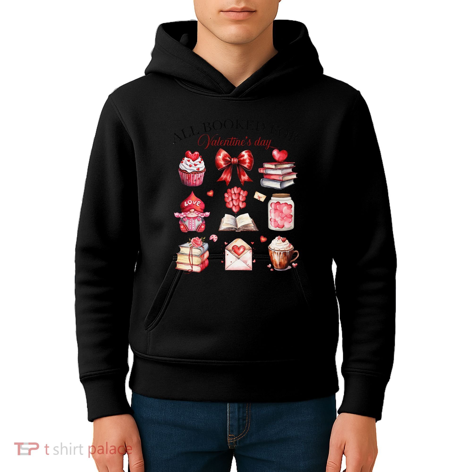 All Booked For ValentineS Day Coquette Bow Teacher Bookworm Kids Hoodie
