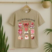 All Booked For ValentineS Day Coquette Bow Teacher Bookworm T-Shirt thumb 2