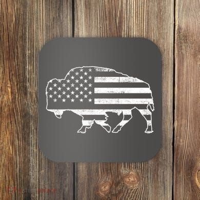 American Bison Gray Style Vintage Flag Coaster
