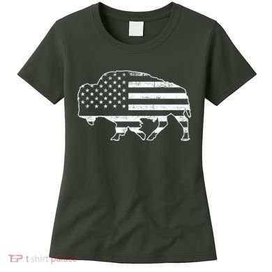 American Bison Gray Style Vintage Flag Women's T-Shirt