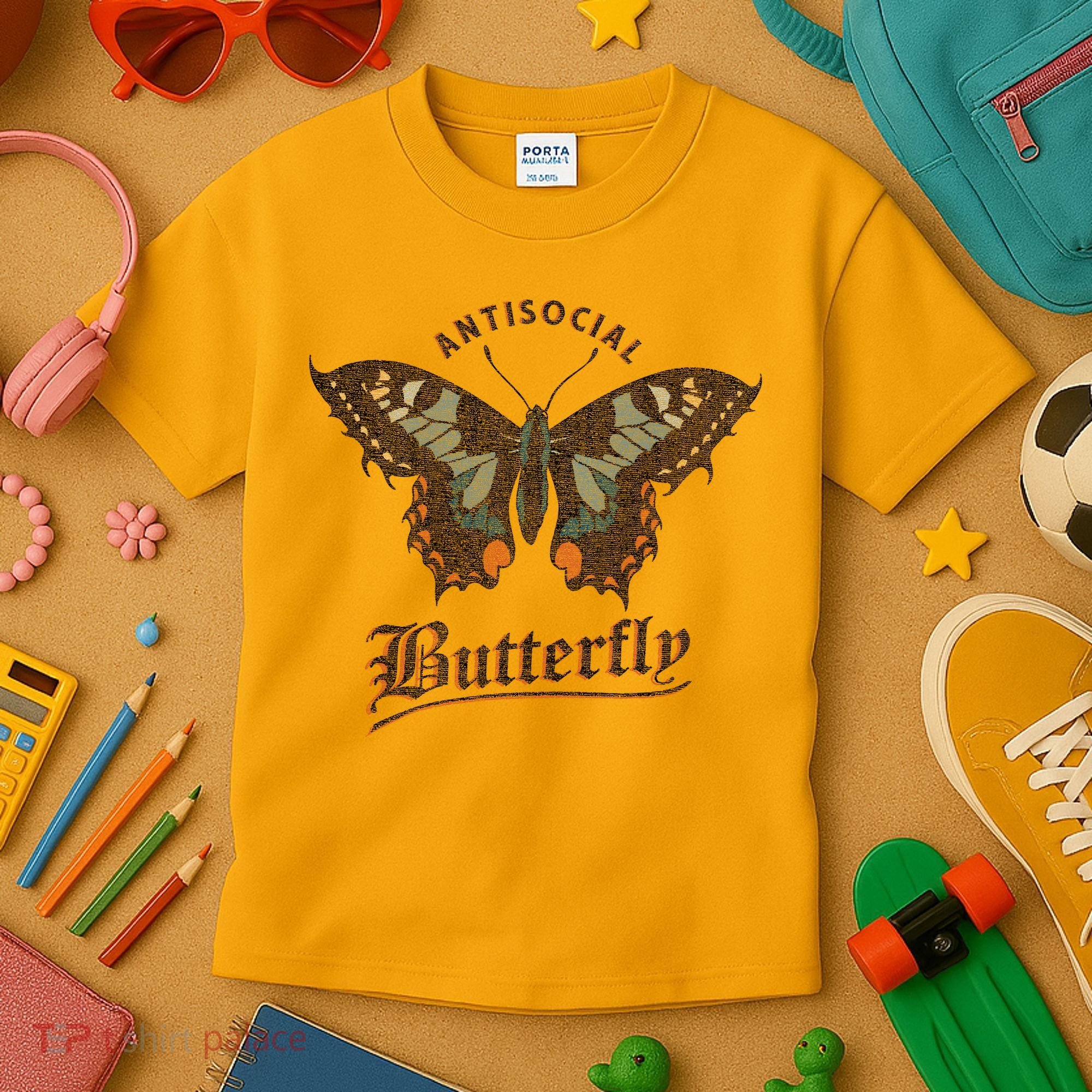 Antisocial Butterfly Grunge Fairycore Aesthetic Introvert Kids T-Shirt