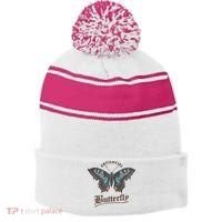 Antisocial Butterfly Grunge Fairycore Aesthetic Introvert Stripe Pom Pom Beanie thumb 0